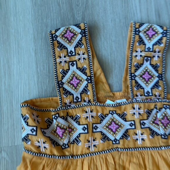 Anthropologie Teofila Embroidered Swing Dress Beaded Smocked Yellow Small - Picture 7 of 13
